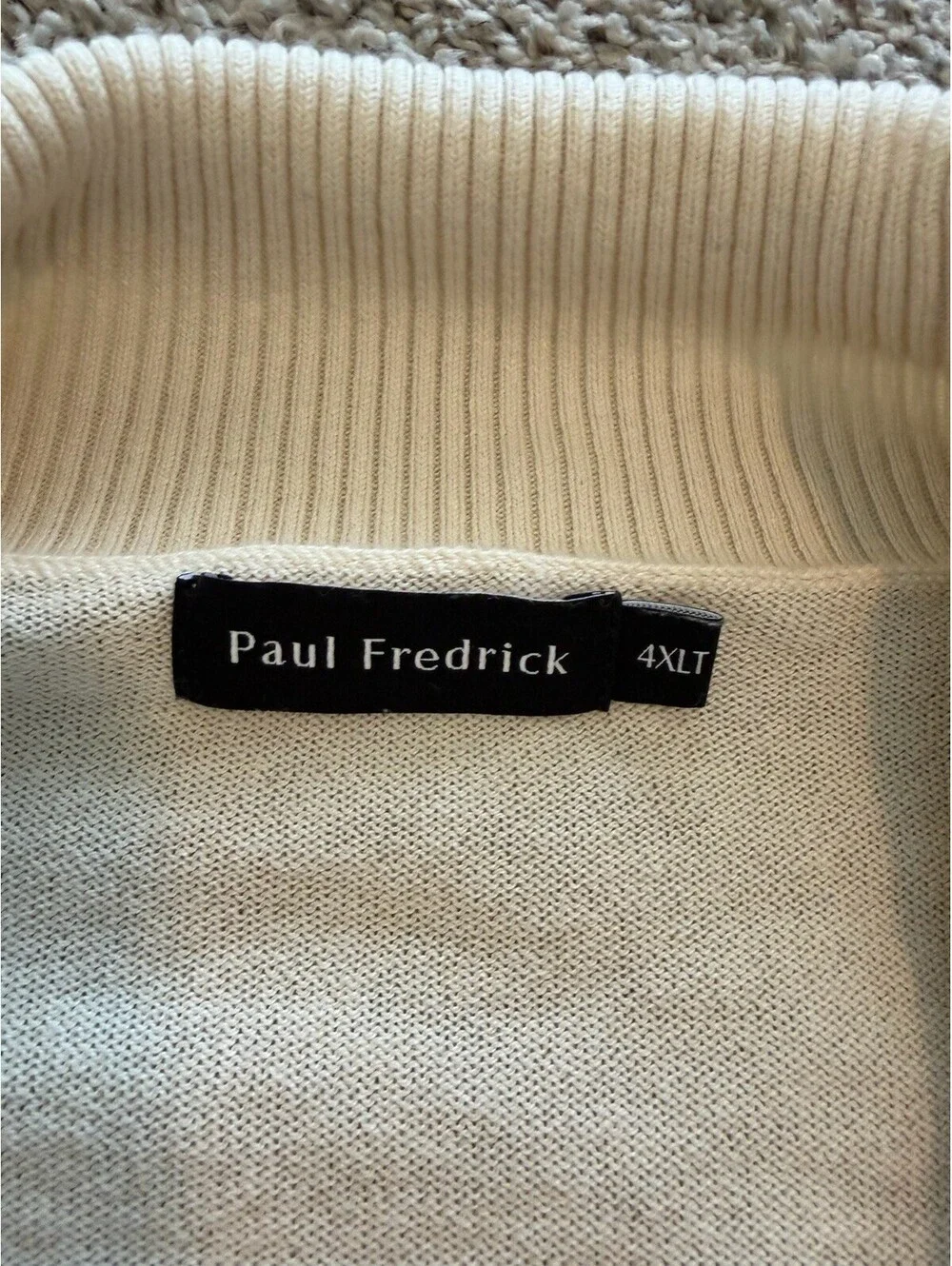 Paul Fredrick Men’s Cream Full-Zip Sweater 4XLT Silk Cotton Cashmere Luxury